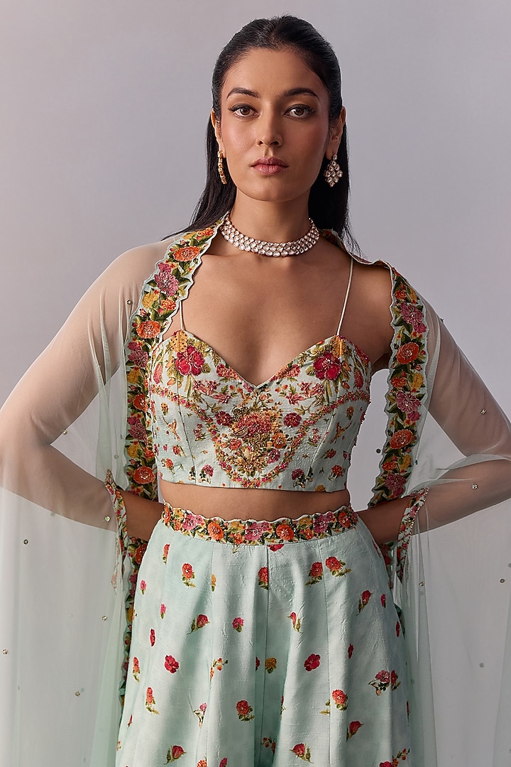 Powder Blue Viscose Silk Sequin Hand Embroidered Wedding Sharara Set by Kalista at Pernia's Pop Up Shop
