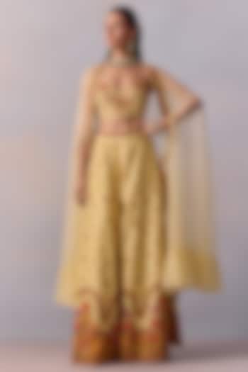 Yellow Viscose Silk Sequin Hand Embroidered Wedding Sharara Set by Kalista at Pernia's Pop Up Shop