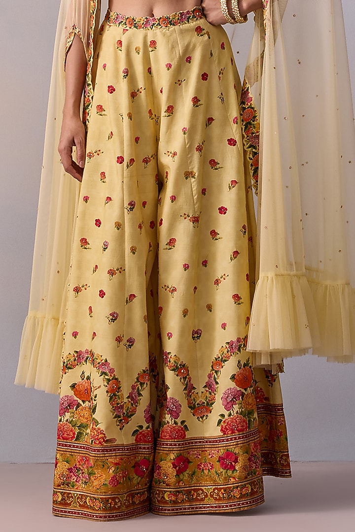 Yellow Viscose Silk Sequin Hand Embroidered Wedding Sharara Set by Kalista at Pernia's Pop Up Shop