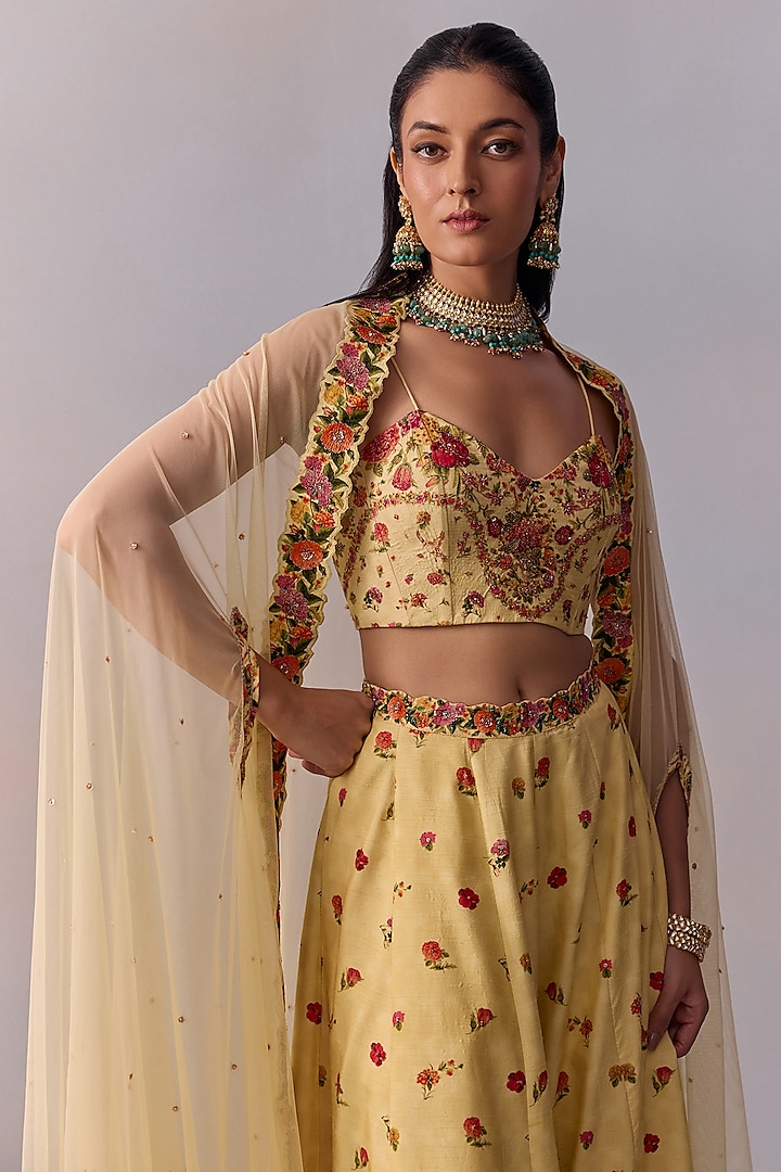 Yellow Viscose Silk Sequin Hand Embroidered Wedding Sharara Set by Kalista at Pernia's Pop Up Shop