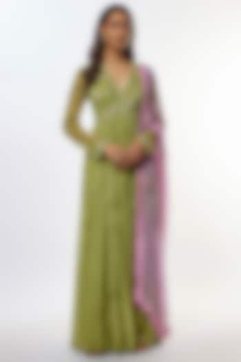 Green Viscose Georgette Anarkali Set by Kalista at Pernia's Pop Up Shop