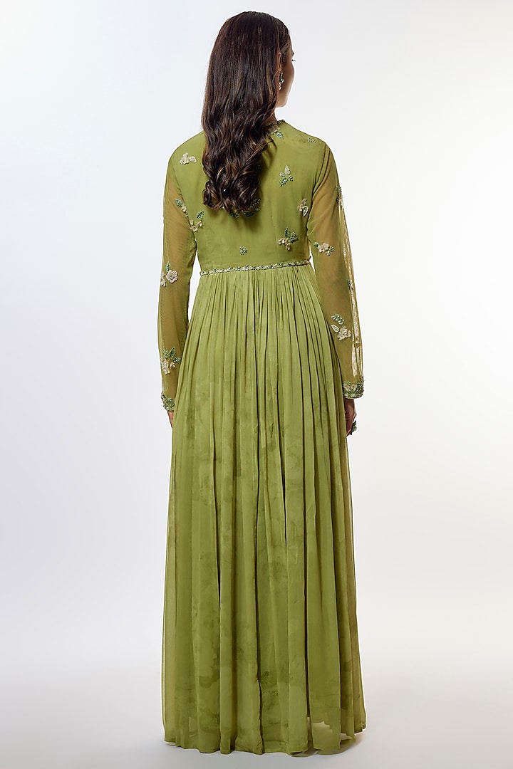 Green Viscose Georgette Wedding Anarkali Set by Kalista at Pernia's Pop Up Shop