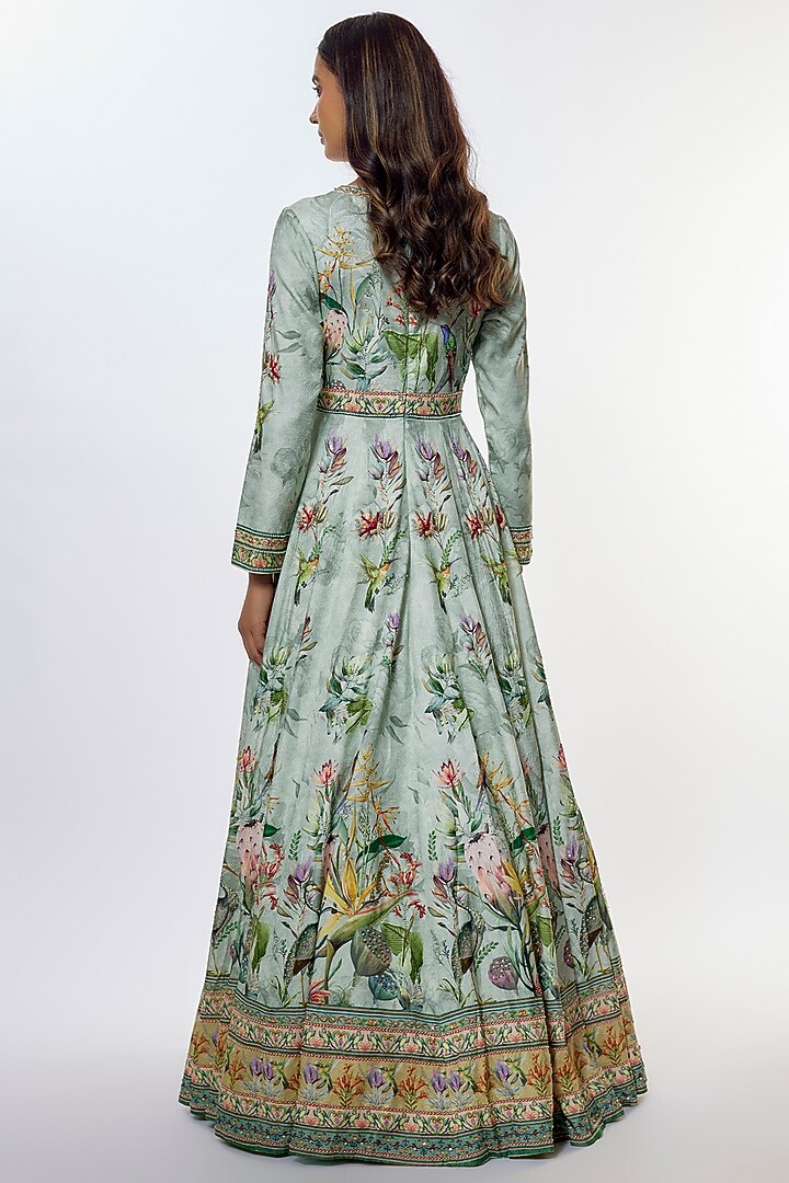 Light Aqua Viscose Silk Wedding Anarkali Set by Kalista at Pernia's Pop Up Shop