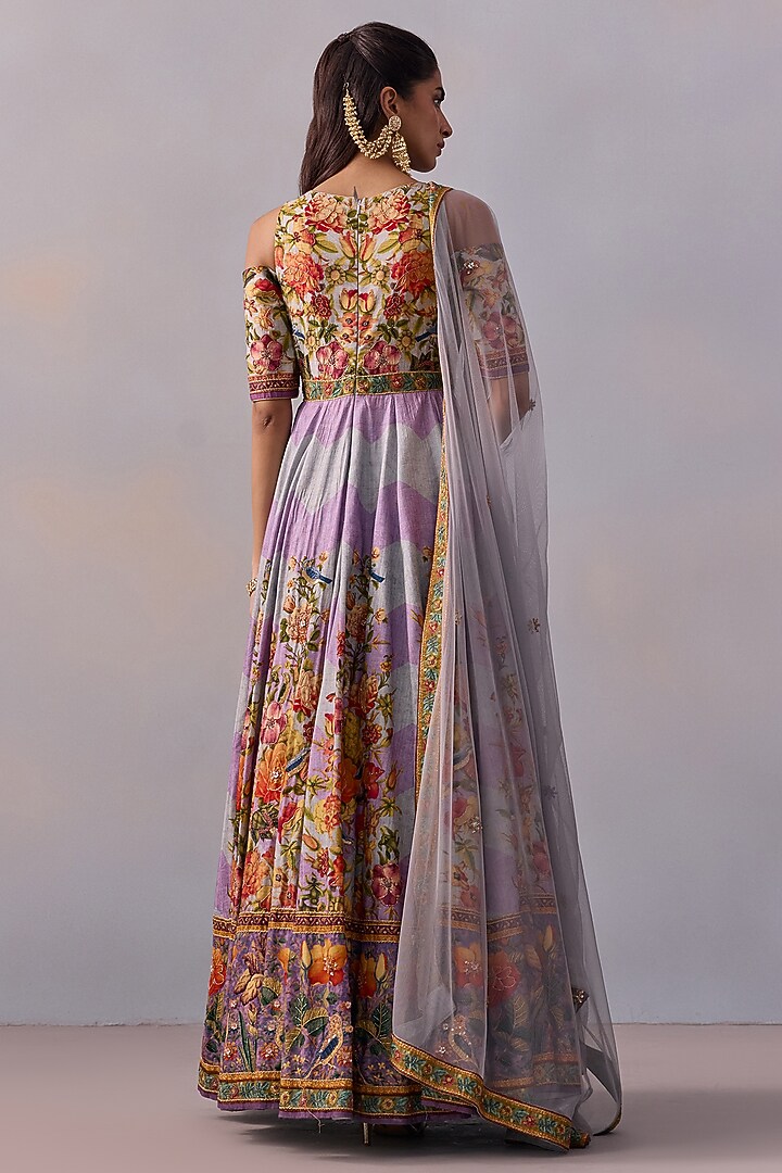 Violet Viscose Silk Bead Hand Embroidered Wedding Anarkali Set by Kalista at Pernia's Pop Up Shop