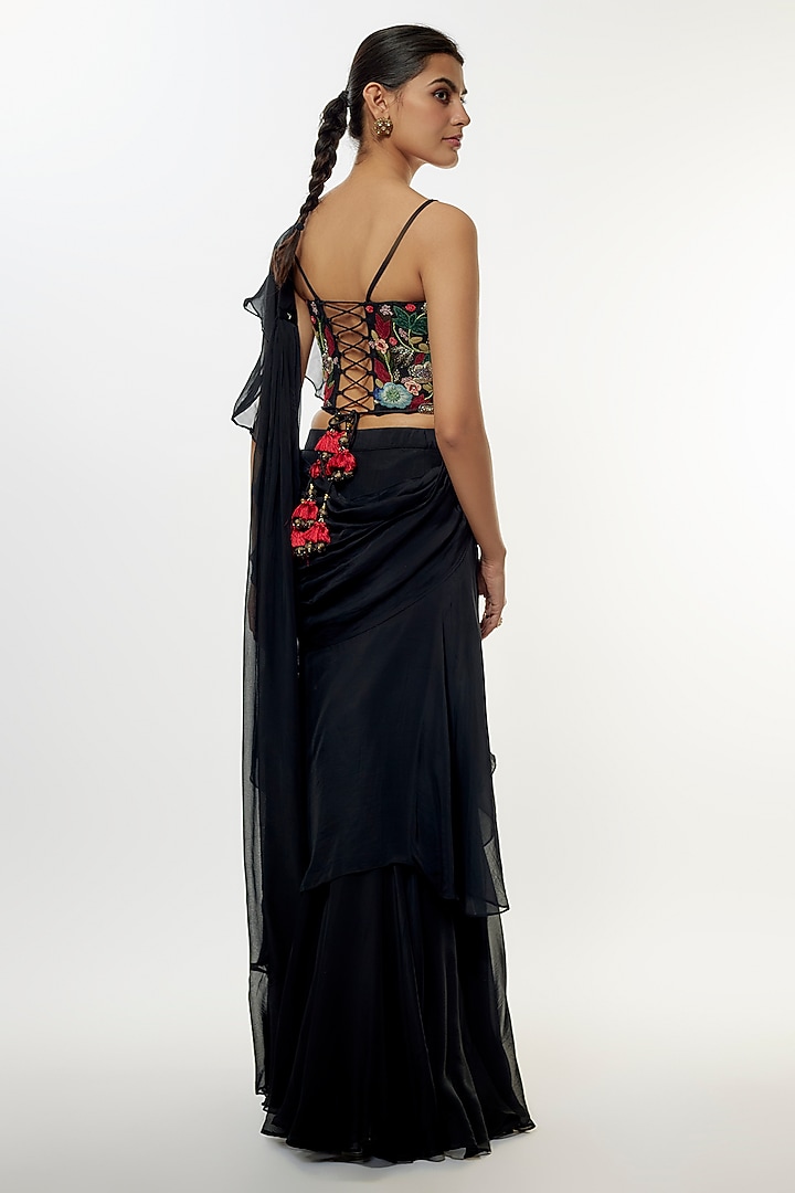 Black Organza Wedding Saree Set by Kalista at Pernia's Pop Up Shop