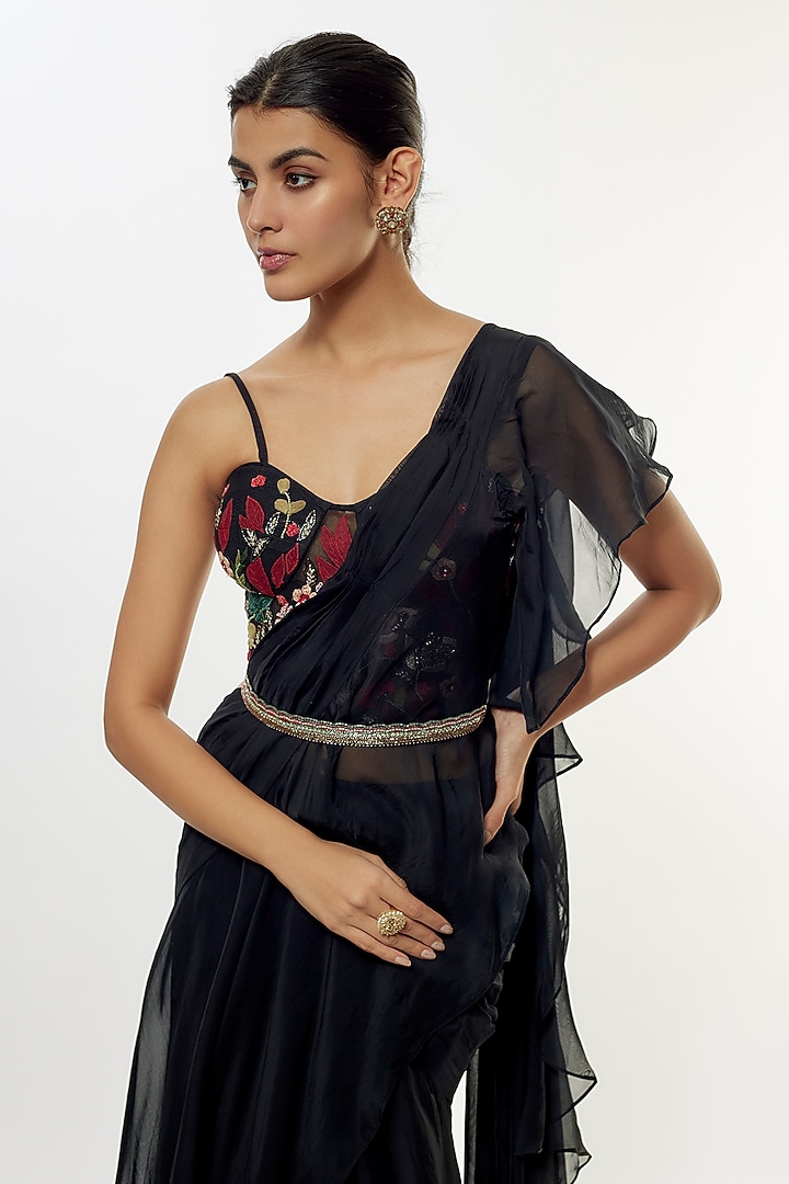 Black Organza Wedding Saree Set by Kalista at Pernia's Pop Up Shop