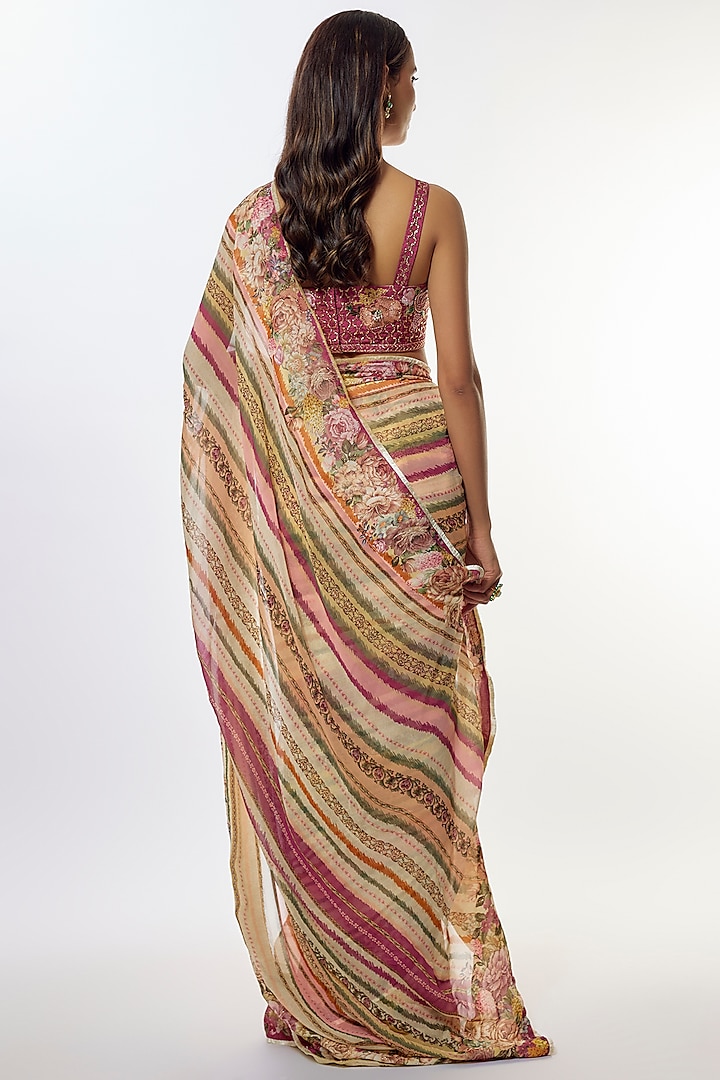 Beige Viscose Chinon Wedding Saree Set by Kalista at Pernia's Pop Up Shop