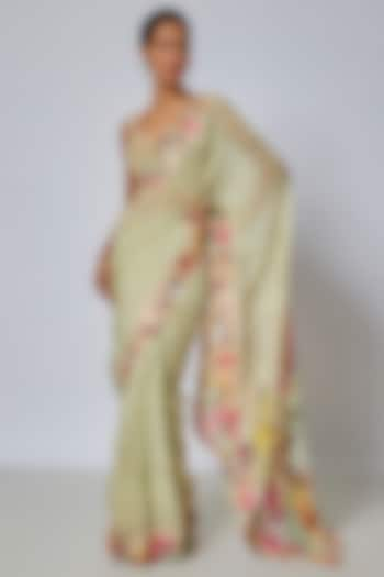 Mint Green Viscose Saree Set by Kalista at Pernia's Pop Up Shop