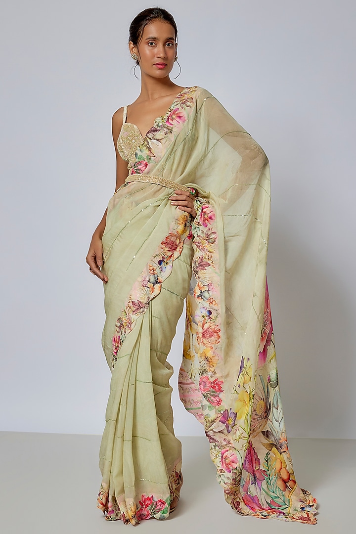 Mint Green Viscose Saree Set by Kalista at Pernia's Pop Up Shop