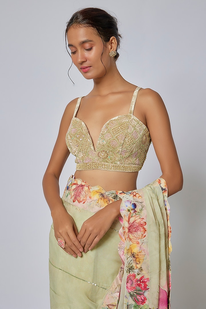 Mint Green Viscose Wedding Saree Set by Kalista at Pernia's Pop Up Shop