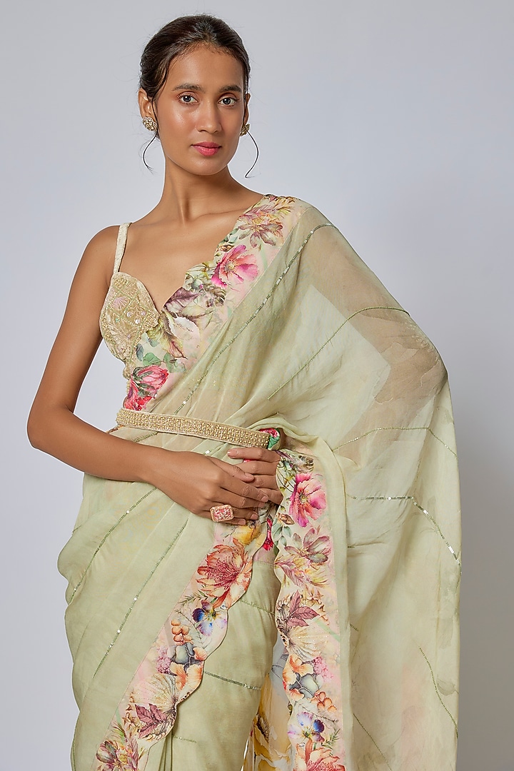 Mint Green Viscose Wedding Saree Set by Kalista at Pernia's Pop Up Shop