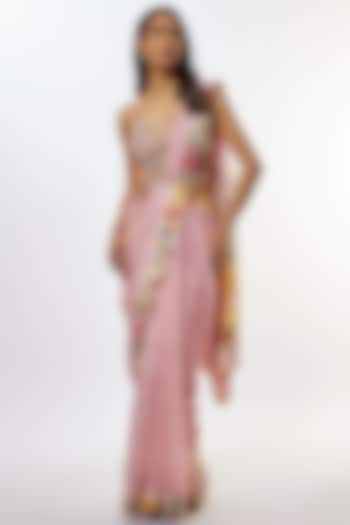 Blush Pink Viscose Organza Saree Set by Kalista at Pernia's Pop Up Shop