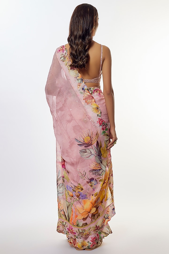 Blush Pink Viscose Organza Wedding Saree Set by Kalista at Pernia's Pop Up Shop