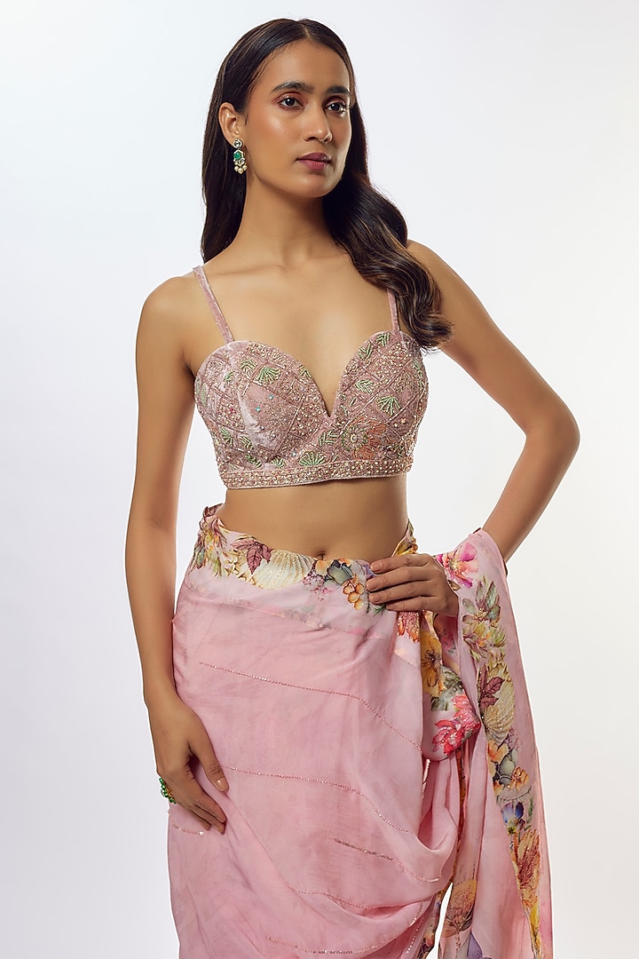 Blush Pink Viscose Organza Wedding Saree Set by Kalista at Pernia's Pop Up Shop