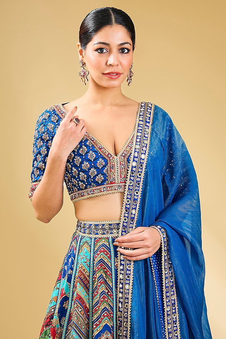 Multi-Colored Raw Silk Wedding Lehenga Set by Kalista at Pernia's Pop Up Shop