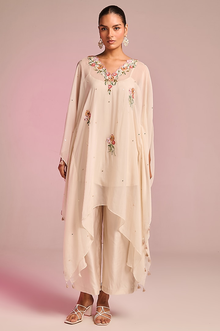 Off-White Organza Sequins Embroidered Kaftan Set by Kalista at Pernia's Pop Up Shop