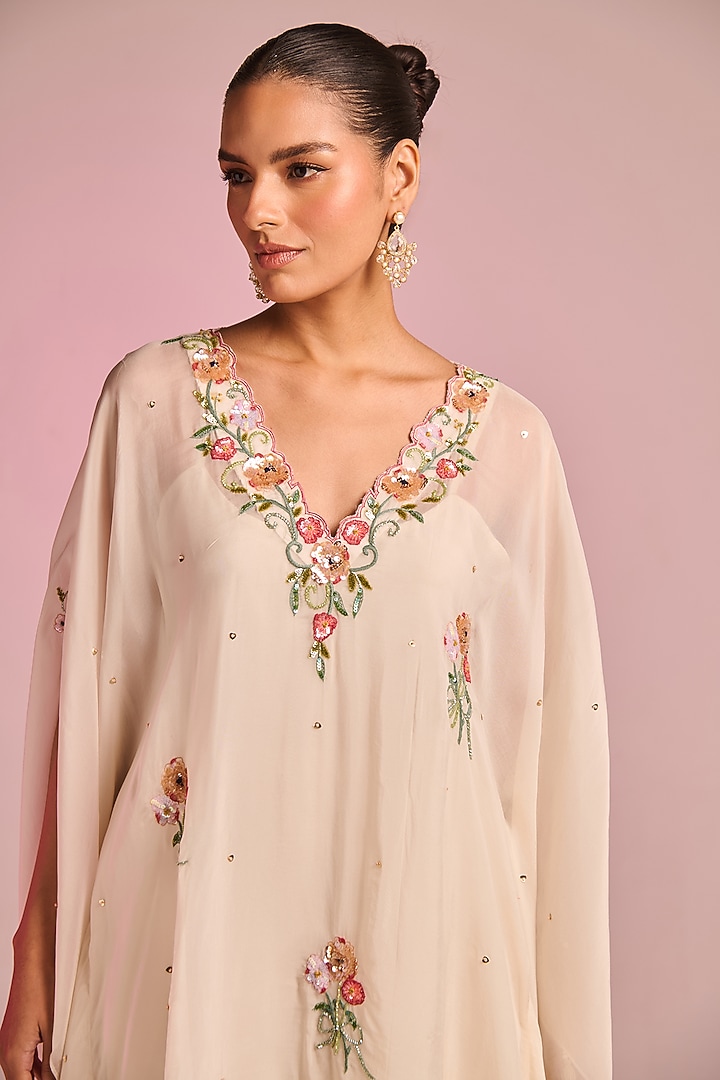 Off-White Organza Sequins Embroidered Kaftan Set by Kalista at Pernia's Pop Up Shop
