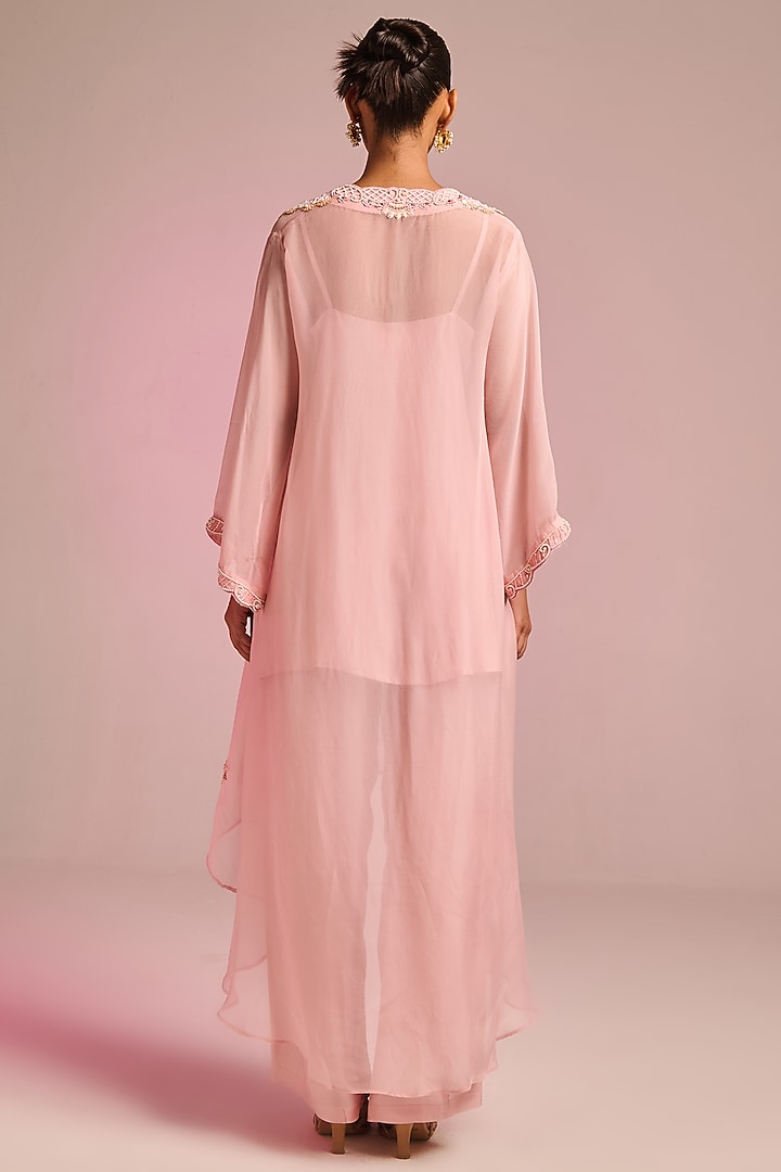 Powder Pink Organza Sequins Embroidered A-Line Kaftan Set by Kalista at Pernia's Pop Up Shop