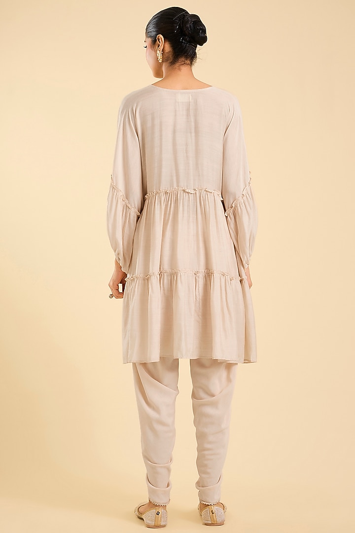 Ivory Cotton Silk Floral Embroidered Co-Ord Set by Kalista at Pernia's Pop Up Shop