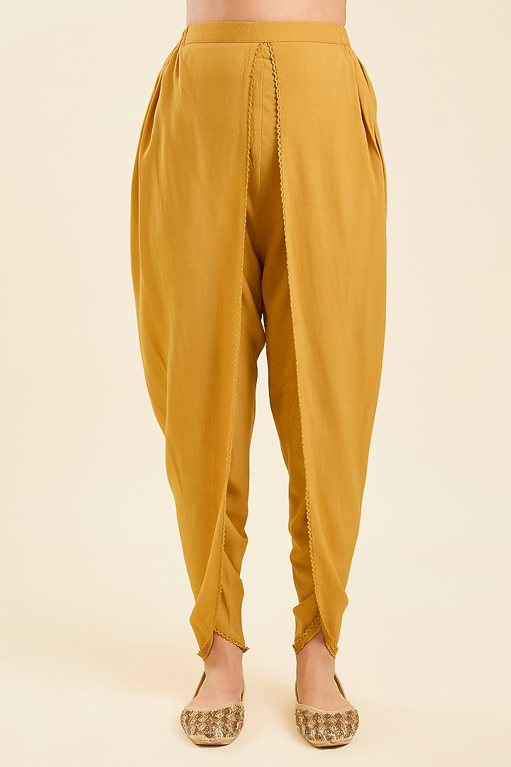 Yellow Viscose Silk Embroidered Kurta Set by Kalista at Pernia's Pop Up Shop