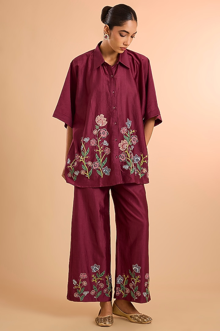 Wine Silk Chanderi Co-Ord Set by Kalista at Pernia's Pop Up Shop