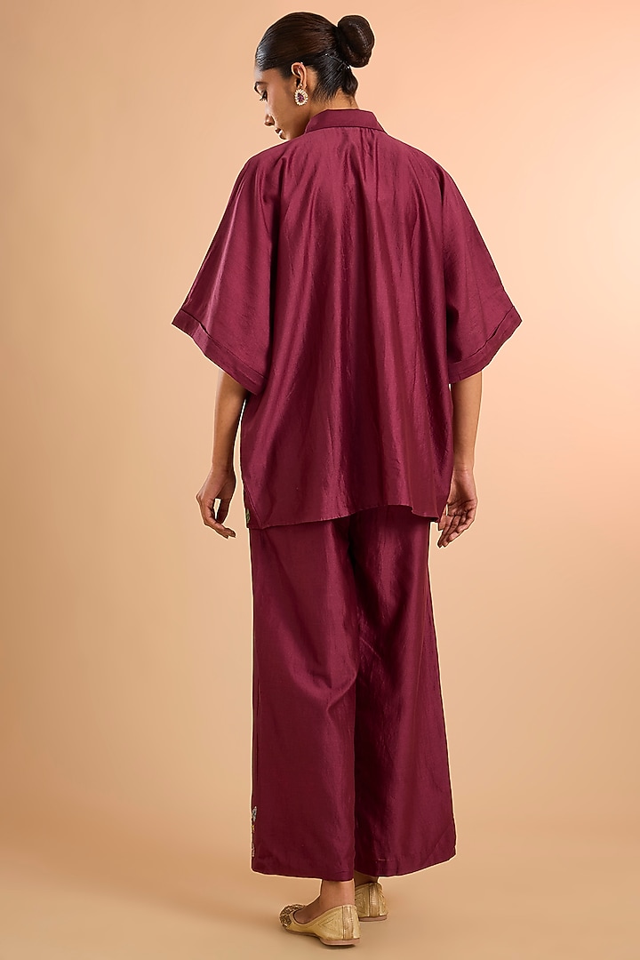 Wine Silk Chanderi Co-Ord Set by Kalista at Pernia's Pop Up Shop