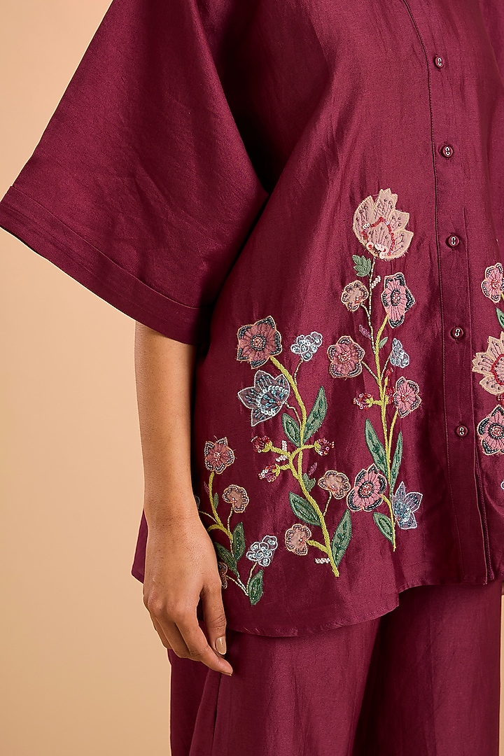 Wine Silk Chanderi Co-Ord Set by Kalista at Pernia's Pop Up Shop