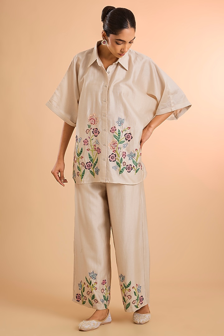 Ivory Silk Chanderi Co-Ord Set by Kalista at Pernia's Pop Up Shop