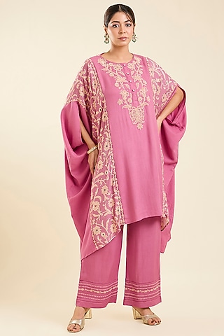 Blush Pink Viscose Printed Kaftan Set by Kalista