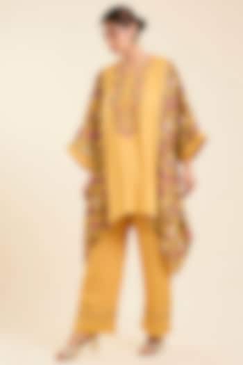 Amber Yellow Viscose Printed Kaftan Set by Kalista at Pernia's Pop Up Shop