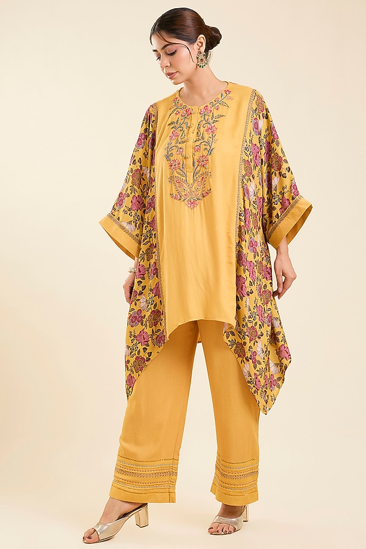 Amber Yellow Viscose Printed Kaftan Set by Kalista at Pernia's Pop Up Shop