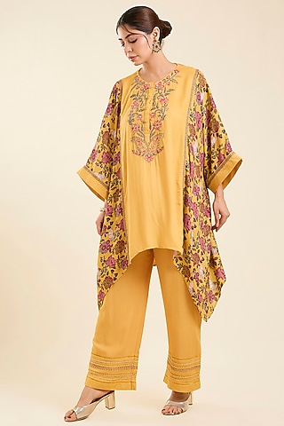 Amber Yellow Viscose Printed Kaftan Set by Kalista