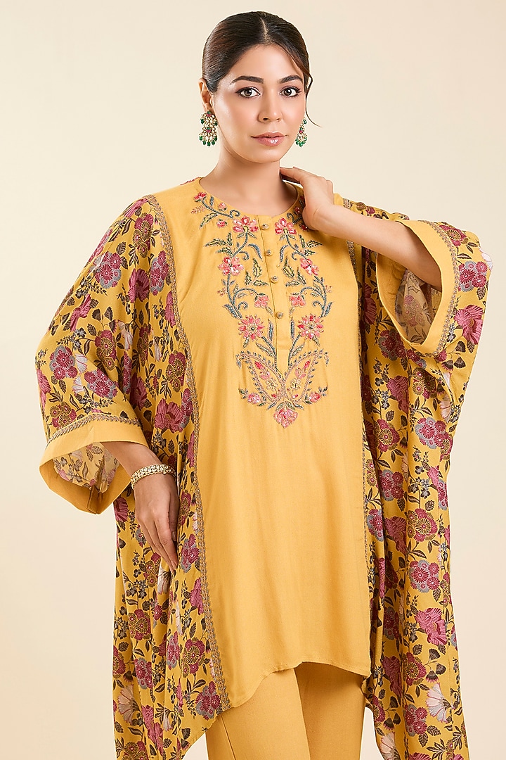 Amber Yellow Viscose Printed Kaftan Set by Kalista at Pernia's Pop Up Shop