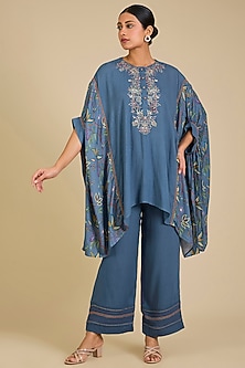 Steel Blue Viscose Moss Co-Ord Set by Kalista-POPULAR PRODUCTS AT STORE