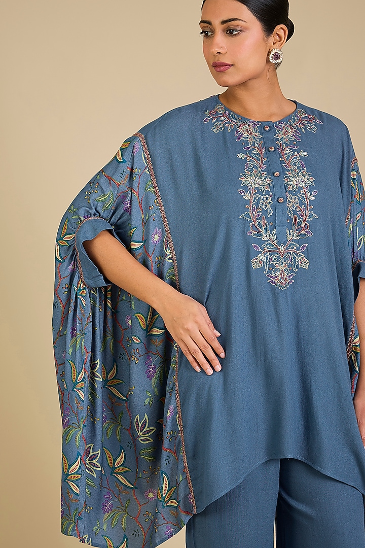 Steel Blue Viscose Moss Co-Ord Set by Kalista at Pernia's Pop Up Shop