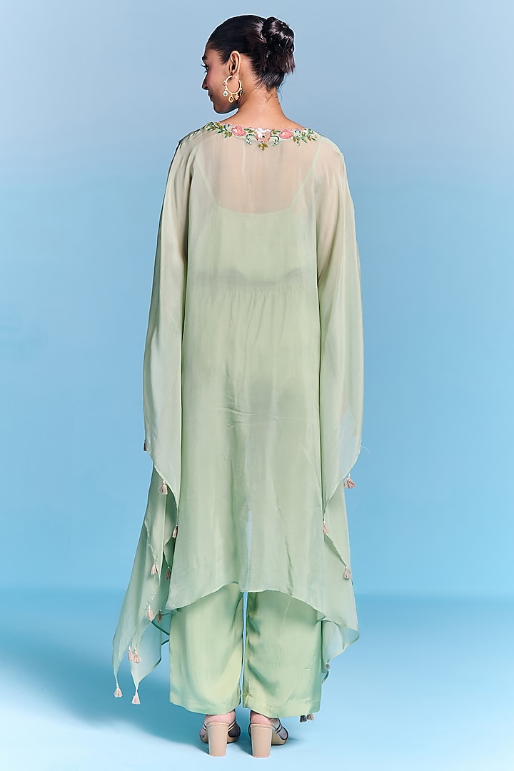 Mint Green Organza Floral Embroidered Kaftan Set by Kalista at Pernia's Pop Up Shop