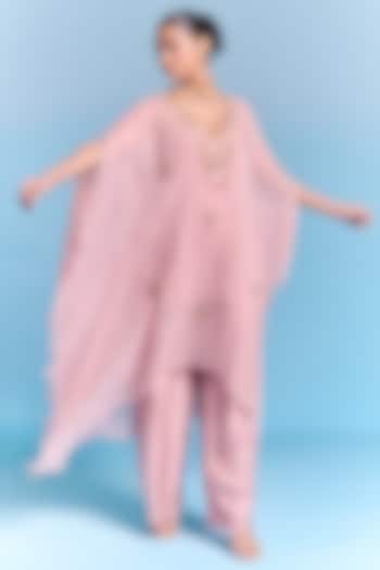 Powder Pink Organza Floral Embroidered Kaftan Set by Kalista at Pernia's Pop Up Shop
