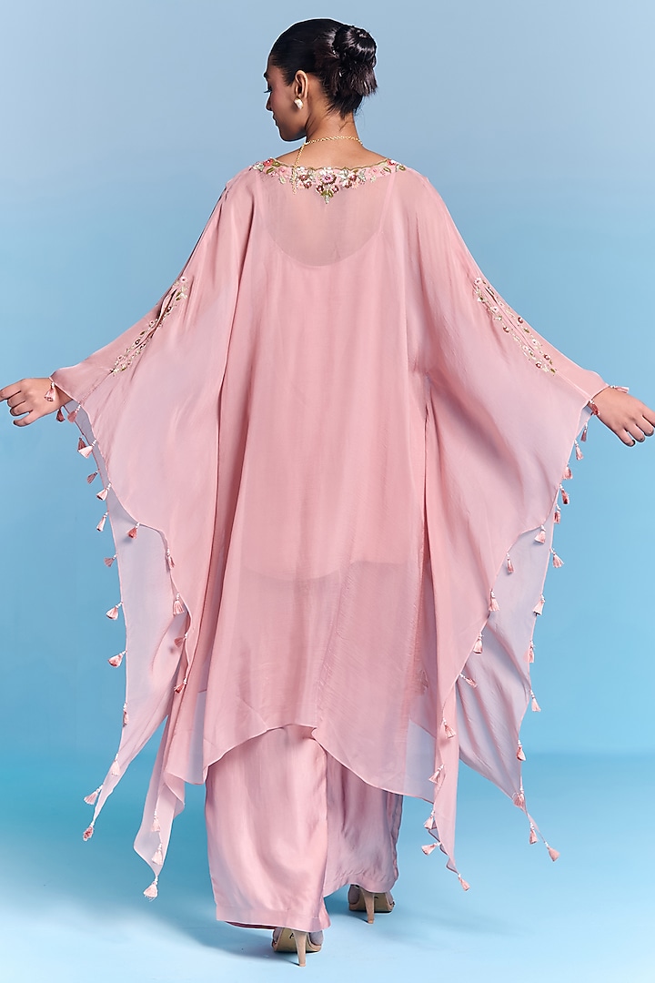 Powder Pink Organza Floral Embroidered Kaftan Set by Kalista at Pernia's Pop Up Shop