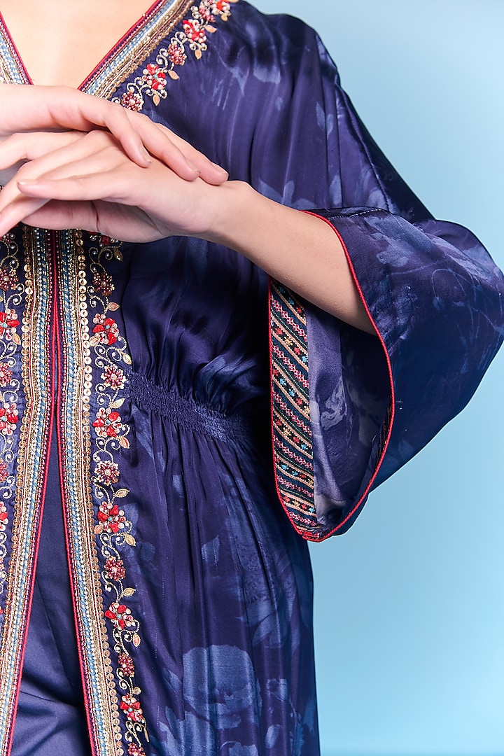 Royal Blue Viscose Satin Sequins Embroidered Kaftan Set by Kalista at Pernia's Pop Up Shop