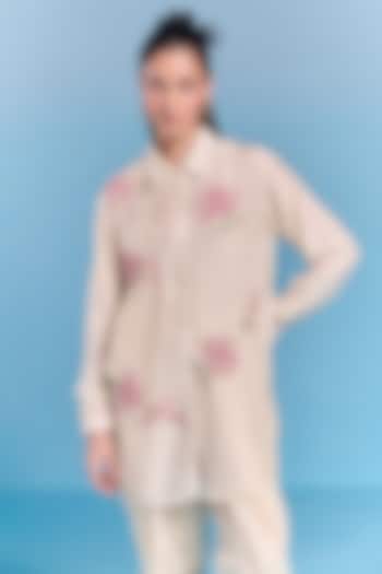 Cream Silk Floral Embroidered Shirt by Kalista at Pernia's Pop Up Shop