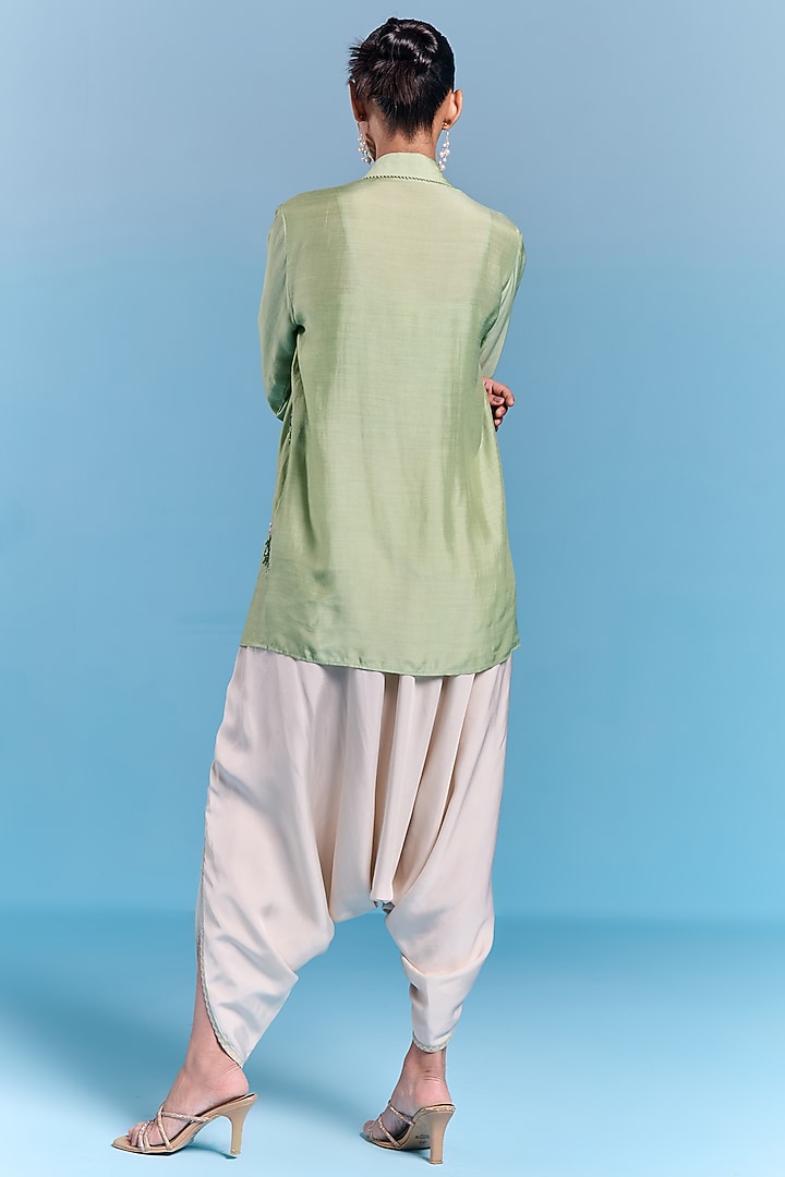 Mint Green Silk Floral Embroidered Shirt by Kalista at Pernia's Pop Up Shop