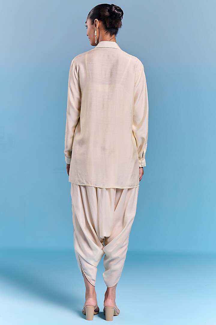 Cream Silk Floral Embroidered Shirt by Kalista at Pernia's Pop Up Shop