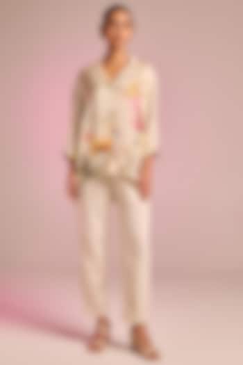 Cream Satin Floral Printed Asymmetric Tunic by Kalista at Pernia's Pop Up Shop