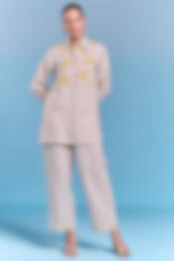 Off-White Cotton Linen Floral Embroidered Tunic by Kalista at Pernia's Pop Up Shop