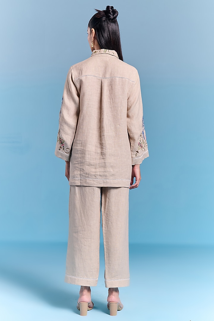 Light Grey Cotton Linen Floral Hand Embroidered Shirt by Kalista at Pernia's Pop Up Shop