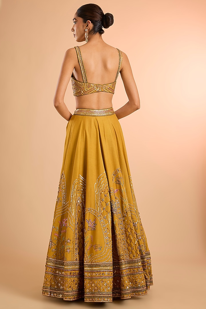 Yellow Raw Silk Wedding Lehenga Set by Kalista at Pernia's Pop Up Shop