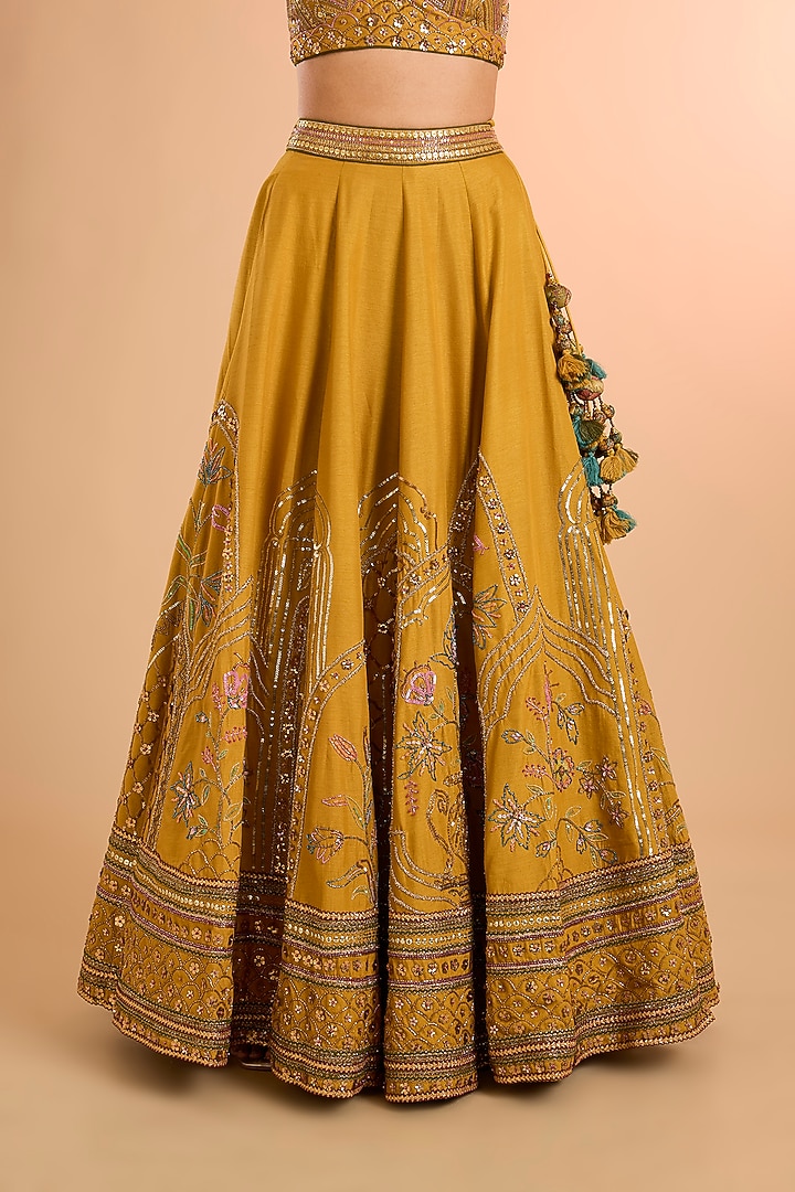 Yellow Raw Silk Wedding Lehenga Set by Kalista at Pernia's Pop Up Shop