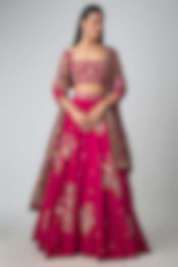 Magenta Dola Silk Embroidered Wedding Lehenga Set by Kalista at Pernia's Pop Up Shop