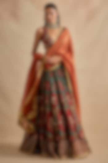 Green Viscose Silk Sequin & Bead Hand Embroidered Wedding Lehenga Set by Kalista at Pernia's Pop Up Shop