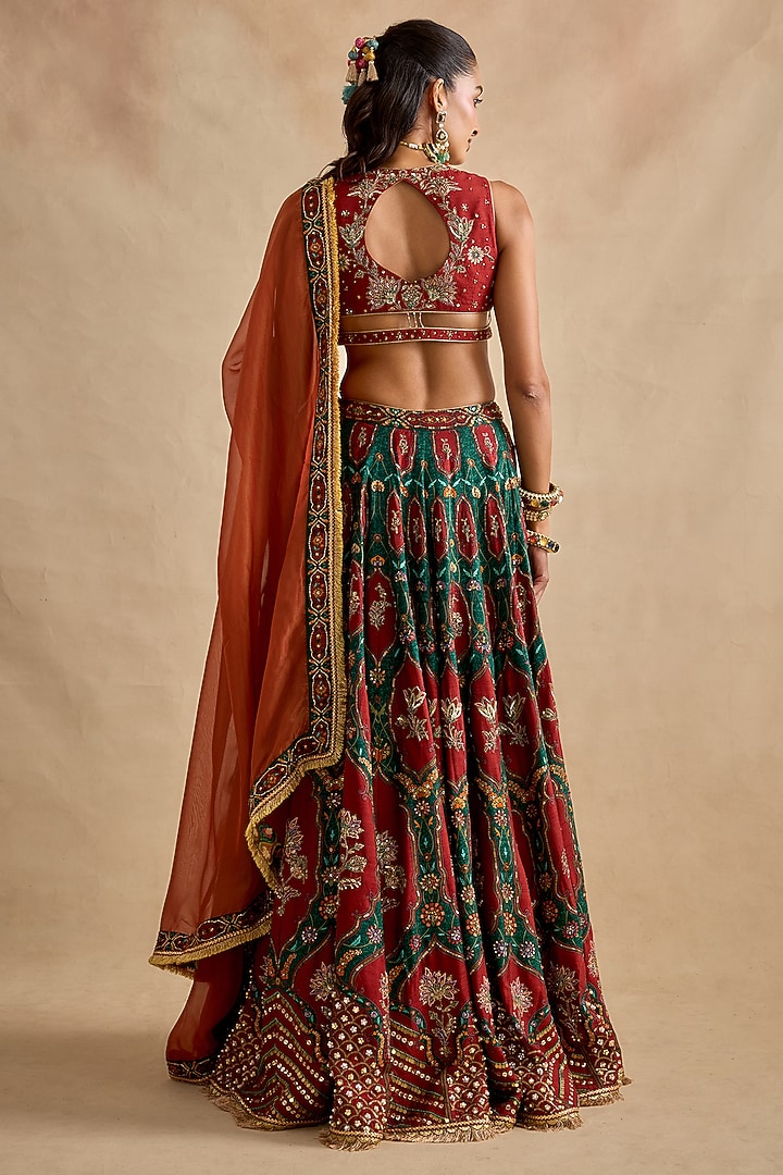 Green Viscose Silk Sequin & Bead Hand Embroidered Wedding Lehenga Set by Kalista at Pernia's Pop Up Shop